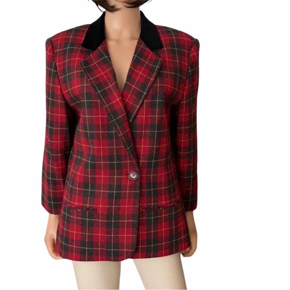 Plaid Red and Black Women's Blazer